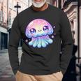Cute Kawaii Jellyfish Anime Fun Blue Pink Sea Critter Long Sleeve T-Shirt Gifts for Old Men