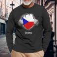 Czech Flag Cesko Heart Pride Roots Langarmshirts Geschenke für alte Männer