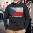 Czech Republic Flag Family Pride Country Vintage Long Sleeve T-Shirt Gifts for Old Men