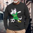 Dabbing Husky Brazil Football Fans Jersey Brazilian Soccer Long Sleeve T-Shirt Gifts for Old Men