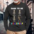 Dare To Be Yourself Autism Awareness Dabbing Skeleton Long Sleeve T-Shirt Gifts for Old Men