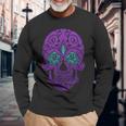 Day Of The Dead Cinco De Mayo Purple Sugar SkullLong Sleeve T-Shirt Gifts for Old Men