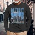 Detroit Skyline 313 Michigan Vintage Pride Long Sleeve T-Shirt Gifts for Old Men