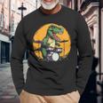 Dinosaurier Schlagzeuger Langarmshirts, Lustiges T-Rex Musik Motiv Geschenke für alte Männer