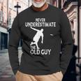 Disc Golf Never Underestimate The Old Guy Frolf Tree Golfing Long Sleeve T-Shirt Gifts for Old Men