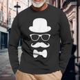 Disguise Man Top Hat Glasses Moustache Bowtie Long Sleeve T-Shirt Gifts for Old Men