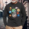 Divertido Astronauta Espacial Planeta Luna Ciencia Sistema Solar Camiseta de manga larga Regalos para ancianos