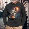 Dog Selfie Solar Eclipse Wearing Glasses Dog Lovers Long Sleeve T-Shirt Gifts for Old Men