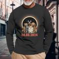 Dogs Cats Lovers Selfie Total Solar Eclipse April 8 2024 Long Sleeve T-Shirt Gifts for Old Men