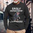 Easily Distracted By Chimpanzee Zoo Animal Lover Long Sleeve T-Shirt Gifts for Old Men