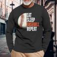 Eat Sleep Baseball Repeat Baseball Player Retro Baseball Long Sleeve T-Shirt Gifts for Old Men