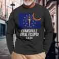 Evansville Indiana Eclipse 2024 Evansville Indiana Flag Long Sleeve T-Shirt Gifts for Old Men