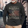 My Favorite Baseball Player Calls Me Brother American Flag Long Sleeve T-Shirt Gifts for Old Men