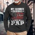 My Favorite Baseball Player Calls Me Pap American Flag Long Sleeve T-Shirt Gifts for Old Men