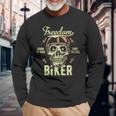 Freedom Biker Motorcycle Rider Skull Skeleton Long Sleeve T-Shirt Gifts for Old Men