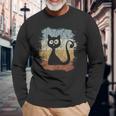 Funky Vintage Retro Cat Silhouette Black Langarmshirts Geschenke für alte Männer