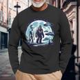 Bigfoot Sasquatch Alien Ufo Spacecraft Full Moon Long Sleeve T-Shirt Gifts for Old Men