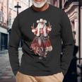 Christmas Western Cowboy Santa Claus And Candy Cane Long Sleeve T-Shirt Gifts for Old Men