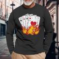 Poker 4 Aces Flames Texas Holdem Lucky Poker Long Sleeve T-Shirt Gifts for Old Men