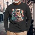 Galaxy Astronaut Cat Space Long Sleeve T-Shirt Gifts for Old Men
