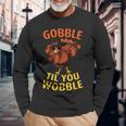 Gobble Til You Wobble Dabbing Turkey Thanksgiving Day Long Sleeve T-Shirt Gifts for Old Men