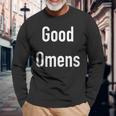 Good Omens Schwarz Langarmshirts mit Weißer Schrift Unisex, Engel & Dämon Design Geschenke für alte Männer