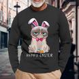 Happy Easter Bunny Pajama Dress Cat Grumpy Rabbit Ears Long Sleeve T-Shirt Gifts for Old Men