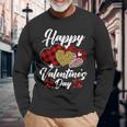 Happy Valentine's Day Hearts With Leopard Plaid Valentine Long Sleeve T-Shirt Gifts for Old Men