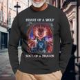 Heart Of Wolf Soul Of A Dragon Cool Dragon Wolf Warrior Long Sleeve T-Shirt Gifts for Old Men