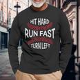 Hit Hard Run Fast Turn Left Baseball Player Boys Long Sleeve T-Shirt Gifts for Old Men