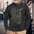 Hockey American Flag Camo Us Patriotic Hockey Player Long Sleeve T-Shirt Gifts for Old Men