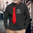 Home Office Outfit Red Tie Telecommute Working From Home Long Sleeve T-Shirt Gifts for Old Men