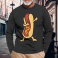 Hotdog Dabbing Hot Dog Long Sleeve T-Shirt Gifts for Old Men