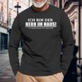 Ich Bin Der Herr im Haus Herren Langarmshirts Schwarz S, Lustiges Design Geschenke für alte Männer