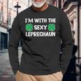 I'm With The Sexy Leprechaun St Patrick's Day Clover Long Sleeve T-Shirt Gifts for Old Men