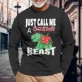 Just Call A Christmas Beast With Cute Holly Leaf Long Sleeve T-Shirt Gifts for Old Men