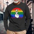 K-Pop Heart Hand Lgbt Gay Pride Retro Vintage Lgbtq Pride Long Sleeve T-Shirt Gifts for Old Men