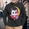 Kawaii Cat Moon Sakura Flowers Anime Neko Japanese Kitten Long Sleeve T-Shirt Gifts for Old Men