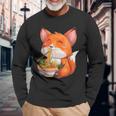 Kawaii Japanese Anime Fox Ramen Food Lovers Long Sleeve T-Shirt Gifts for Old Men