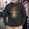 King Rasta Reggae Rastafarian Music Headphones Lion Of Judah Long Sleeve T-Shirt Gifts for Old Men