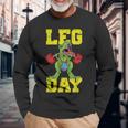 Leg Day Dinosaur Weight Lifter Barbell Training Squat Long Sleeve T-Shirt Gifts for Old Men