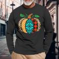 Leopard Print Pumpkin Plaid Aztec Southwest Teal Pumpkin Long Sleeve T-Shirt Gifts for Old Men