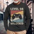 Level 8 Unlocked Video Gamer 8Th Birthday Vintage Long Sleeve T-Shirt Gifts for Old Men