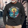 Be The Light Stained Glass Lighthouse Motivational Quote Long Sleeve T-Shirt Gifts for Old Men