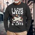 I Love Weed & Cats Cannabis Marijuana Pot Smoker Reefer Long Sleeve T-Shirt Gifts for Old Men