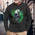 Marijuana Skull Smoke Weed Cannabis 420 Pot Leaf Sugar Skull Long Sleeve T-Shirt Gifts for Old Men