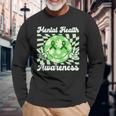 Mental Health Awareness Smile Face Checkered Green Ribbon Long Sleeve T-Shirt Gifts for Old Men