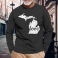 Michigan Love Mi Home State Pride Distressed Long Sleeve T-Shirt Gifts for Old Men