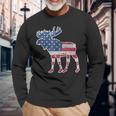 Moose Usa Flag Colorful Retro Vintage Long Sleeve T-Shirt Gifts for Old Men