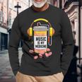 Music Is My Medicine Music Lover Quote Long Sleeve T-Shirt Gifts for Old Men